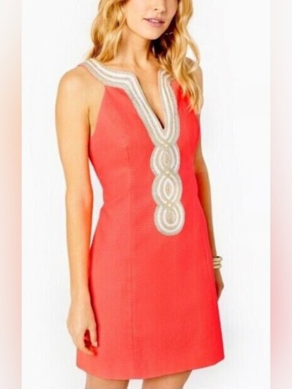 Lilly Pulitzer Valli Shift Dress Coral Pink Gold Size 2